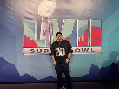 Warrior Michael “CQ” Carrasquillo enjoys the festivities leading up to Super Bowl LVII in Arizona. The NFL showed its appreciation for veterans at events ahead of the big game, and throughout its year-long Salute to Service campaign.  