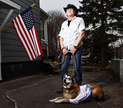 Veteran Eric Haynes and his veteran service dog Ciara. The two veterans share their story across the country to inspire other veterans and wounded warriors with PTSD.