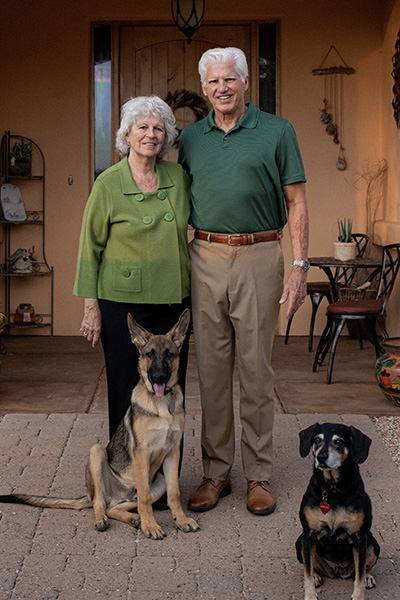 Marc and Shirl Negus with their dogs, Doc Beatty and Jordan. The Neguses have been helping to support injured veterans through WWP since 2011.