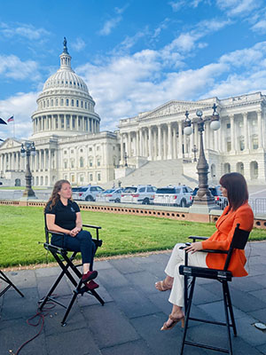 Rana Clark is interviewed by CNN during the Women Warriors Summit in Washington, DC.
