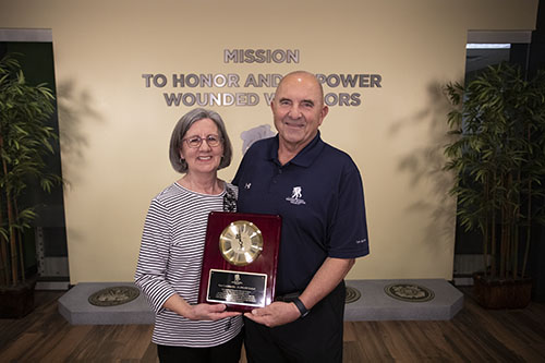 Tom and Connie Cocchiarella visit Wounded Warrior Project's headquarters in Jacksonville, Florida. Tom was honored during the visit for raising more than $1 million to help wounded veterans. 