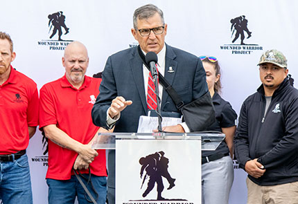 WWP CEO Lt. Gen. (Ret.) Mike Linnington speaks at a rally supporting the Honoring Our PACT Act. The PACT Act was signed into law on Aug. 10, 2022.