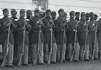 Company E, 4th U.S. Colored Infantry, at Fort Lincoln, during the Civil War. The U.S. Colored Troops played a critical role in the outcome of the Civil War. 