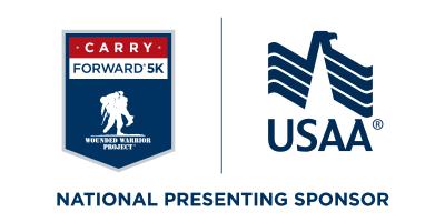 Carry Forward veteran 5k logo and USAA logo
